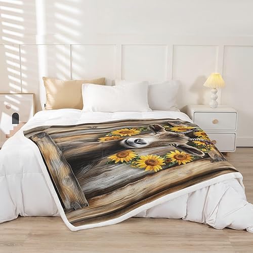 Miniatura 2 de Cute Deer Fleece Blanket,Blooming Sunflowers Plush Blanket for Kids Teens Boys Girls,Rustic Wildlife Animal Blanket for Sofa Bedroom Office Travel