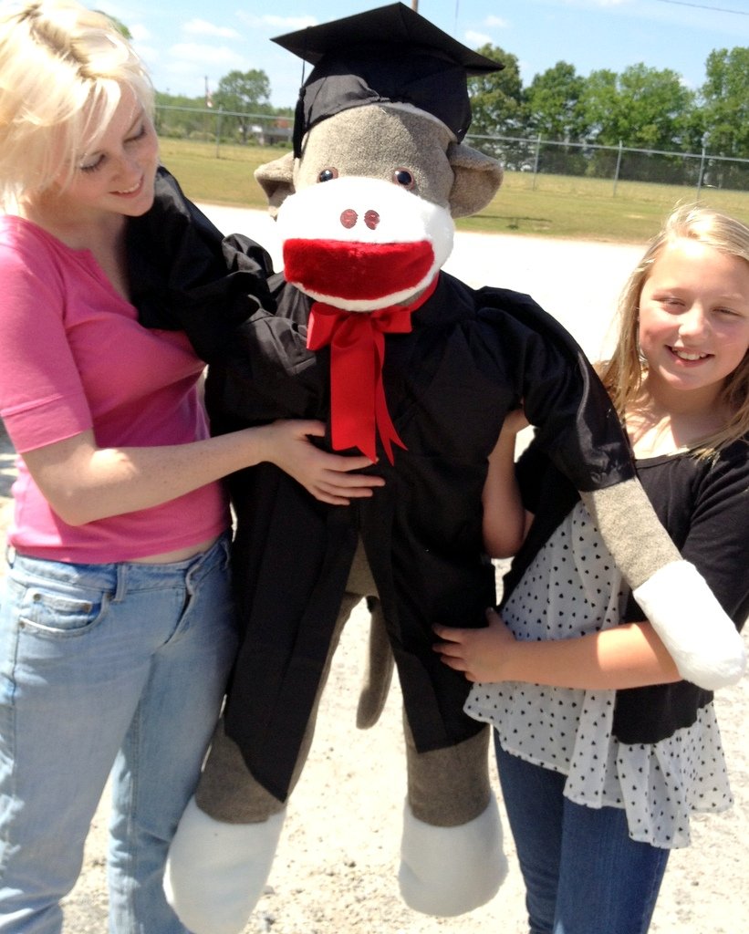 Big Plush Giant Graduation Sock Monkey Plushie - 54 inches Four and One Half Feet Tall Wearing Graduation