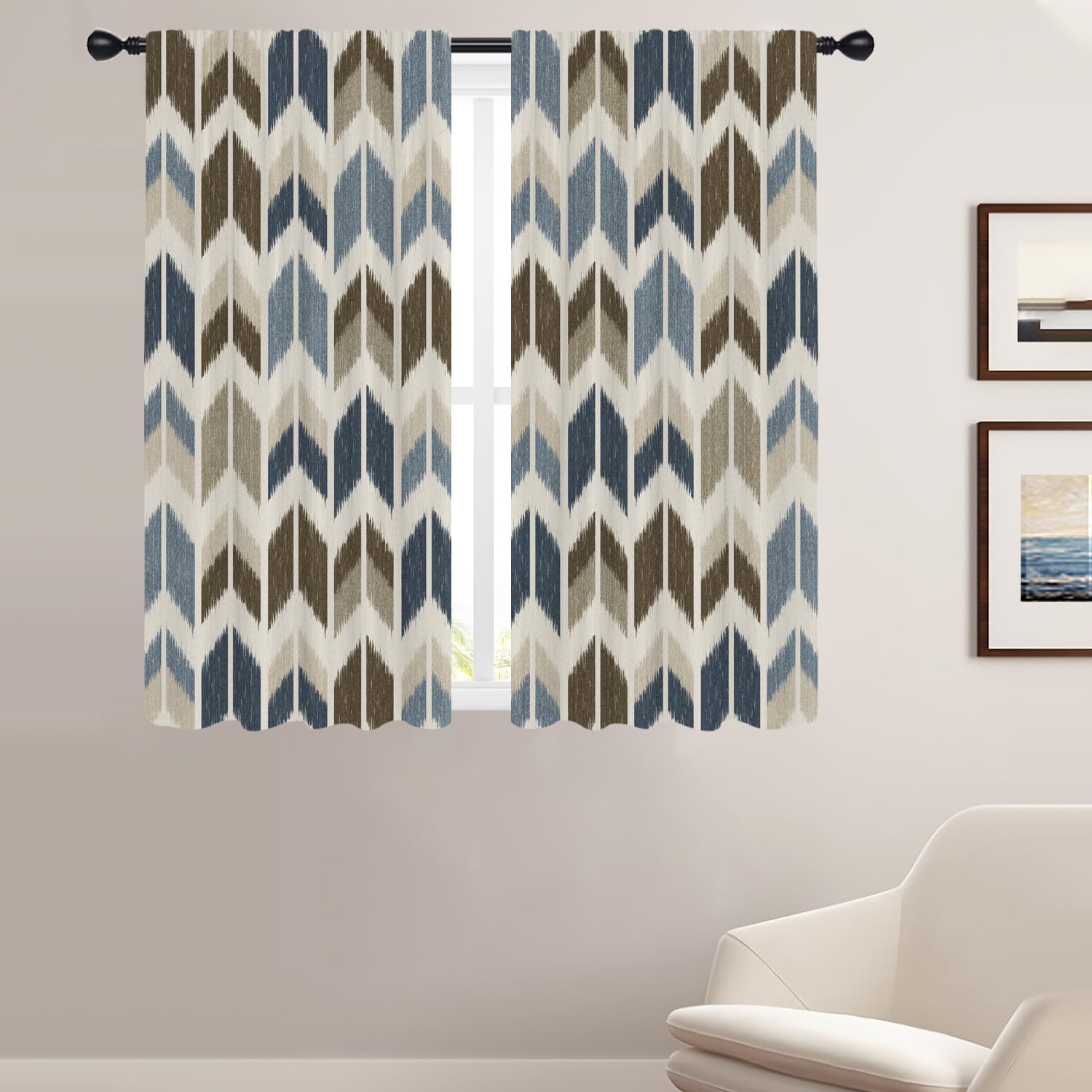 Coxila Blue and Brown Window Curtains for Bedroom 42 x 63 Inch Rod Pocket Navy Beige Cream Abstract Retro Vintage Western Men Tan Geometric Home Living Room Treatment Set of 2 Curtain Panels Drapes