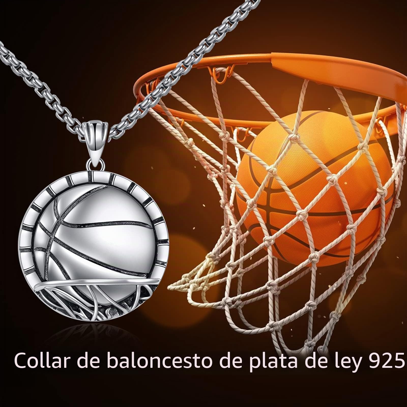 YFN Collar baloncesto plata de ley colgante basketball joyas regalo para mujer hombre niños