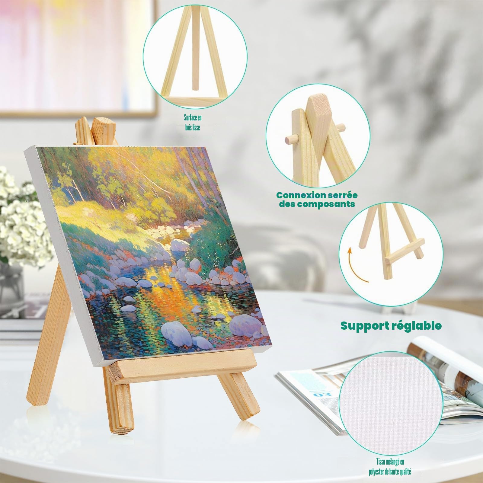 Lot de 32 Mini Chevalets en Bois avec Toiles Vierges 10x10 cm – Petits Chevalets d’Art Pliables pour Peinture Acrylique, Huile, Gouache, Ateliers DIY, Mariage et Décoration