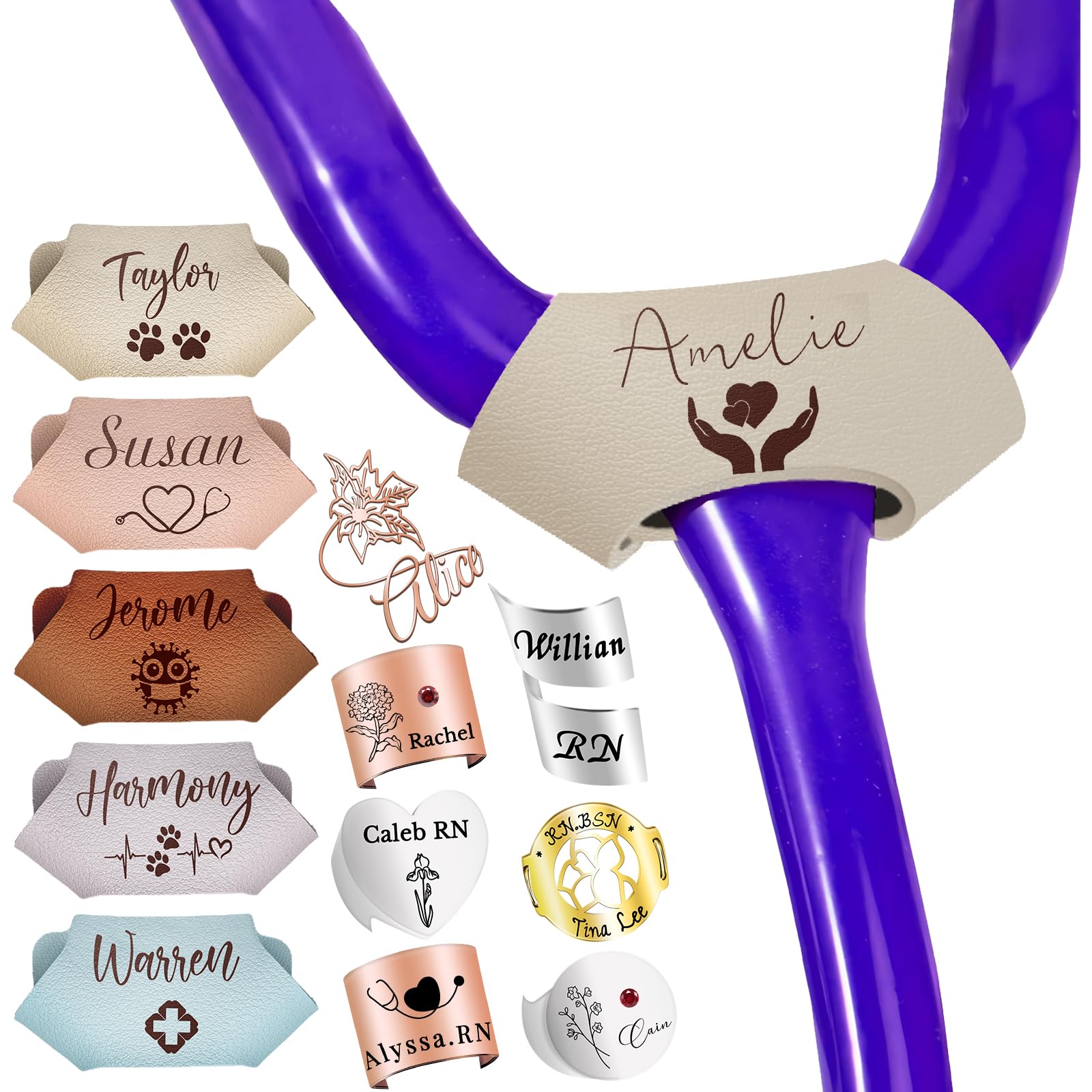 Stethoscope Name Leather Tag Personalized, Custom Stethoscope Charms with ID Tag Accessories, Engraved Name Logo,Nurses Week Gift for Nurse Doctor