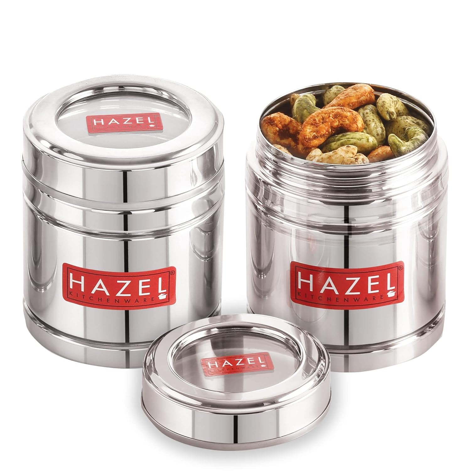 HAZEL Recipiente de acero para café con tapa transparente | Caja de almacenamiento de café en polvo para cocina | Recipiente de cocina de acero de grado alimenticio, juego de 2, 500 ml