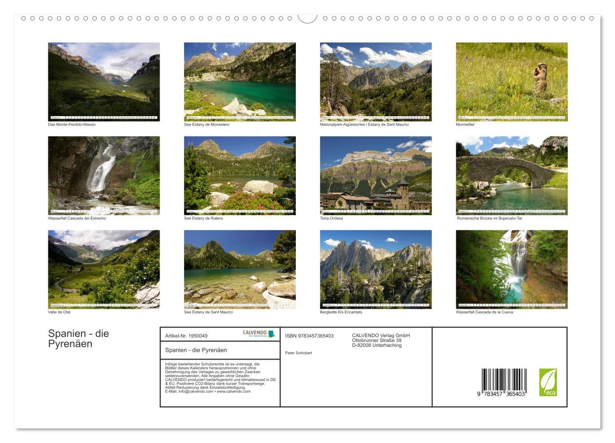 Spanien - die Pyrenäen (hochwertiger Premium Wandkalender 2026 DIN A2 quer), Kunstdruck in Hochglanz: 12 Monate mit der wunderbaren Gebirgslandschaft der spanischen Pyrenäen. (CALVENDO Orte)