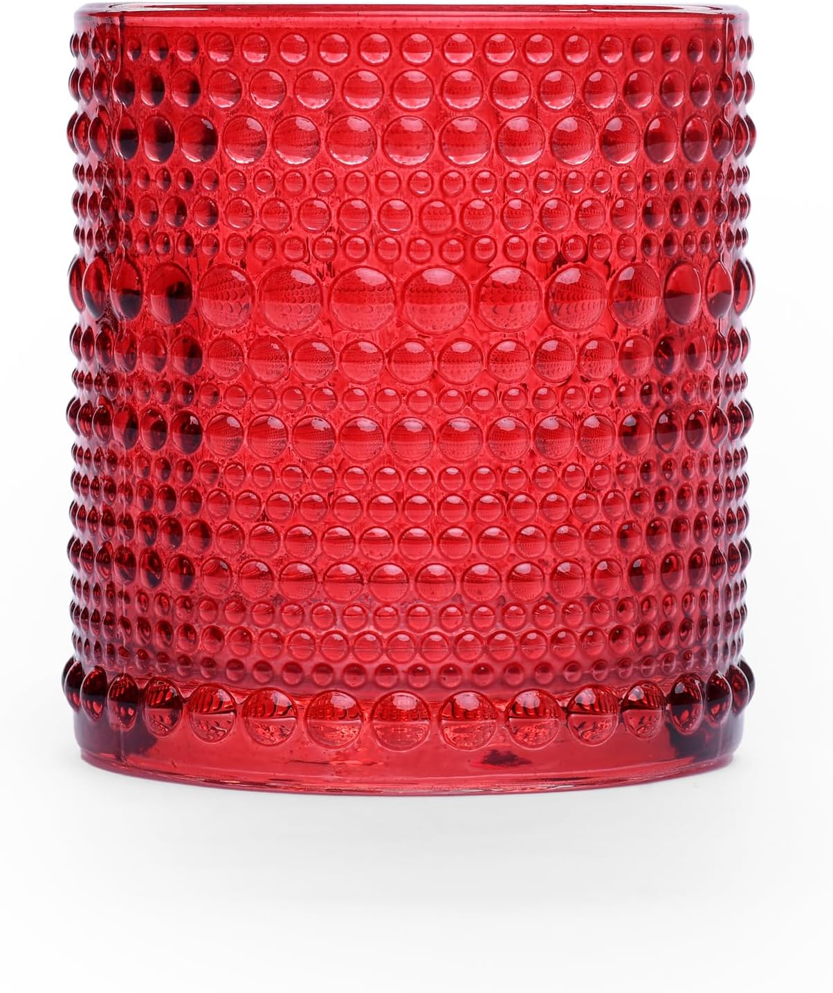 IMPULSE! Borda Votive Red Bubble Textured Glass Votive, Set of 6- Ideal for Candle Votive, Tealight Holder, Flower Vase, Home Decor, 2.9" D x 3.15" H