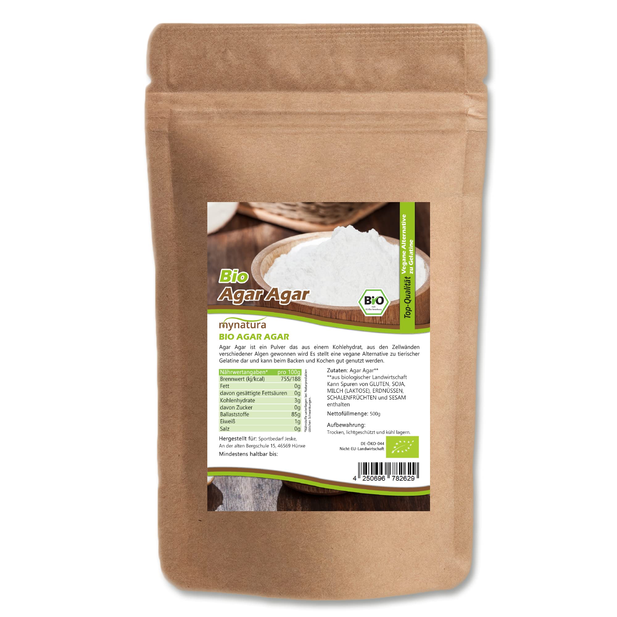 Mynatura Bio Agar Agar Pulver I Pflanzlich I Geliermittel I Algenpulver I Geschmacksneutral I Alge I Vegan I Kochen I Backen I Im Beutel (1000g)