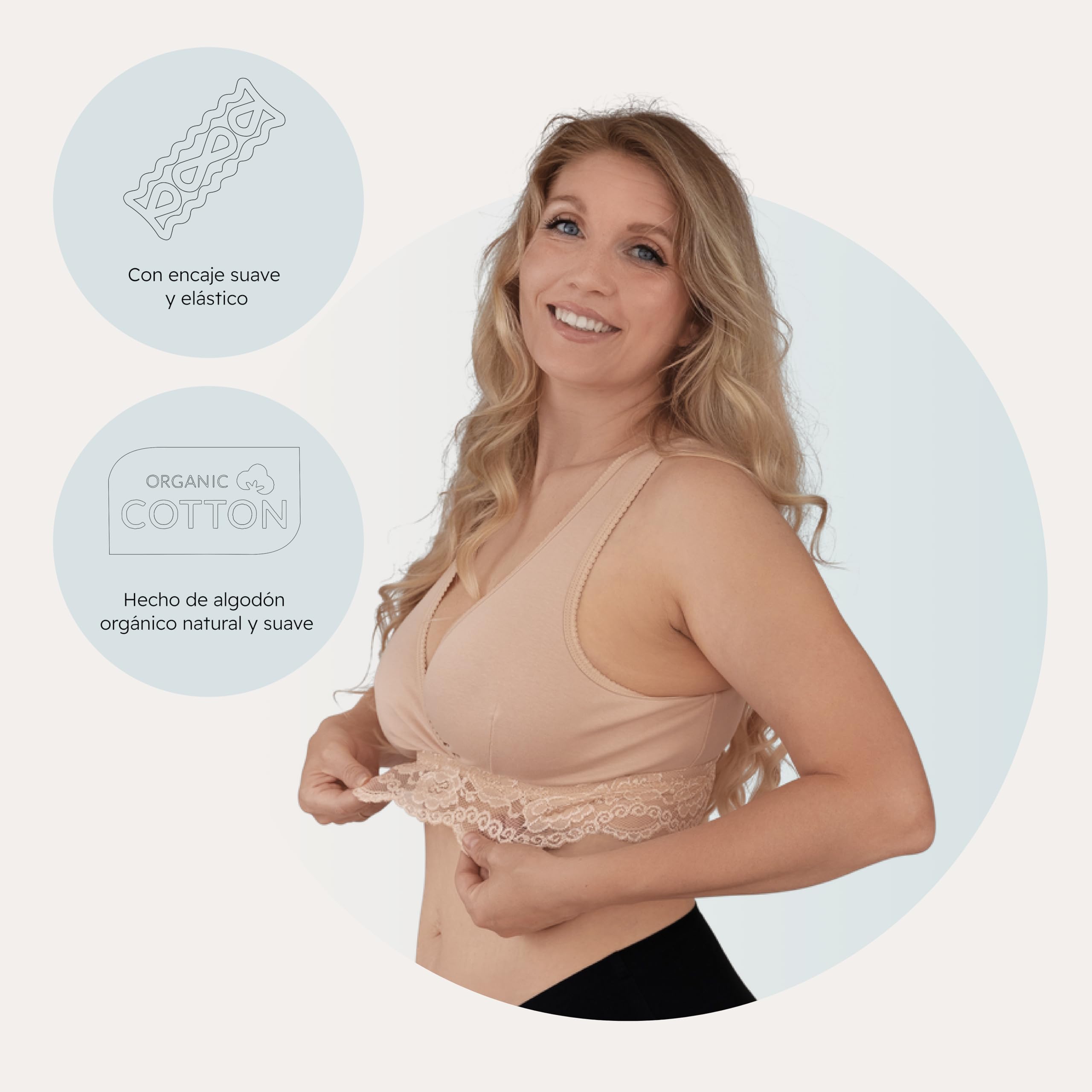 Carriwell Sujetador Orgánico de Lactancia para Dormir | Sujetador de Maternidad sin Costuras y con Encaje | Algodón Orgánico Suave y Transpirable | Confort Nocturno y Acceso Fácil | S-XL