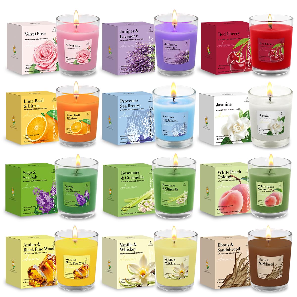 Candele profumate per aromaterapia (confezione da 12/24/48), 12 fragranze, 51 g, candele votive di soia per Natale, Ringraziamento, anniversario e decorazione della casa