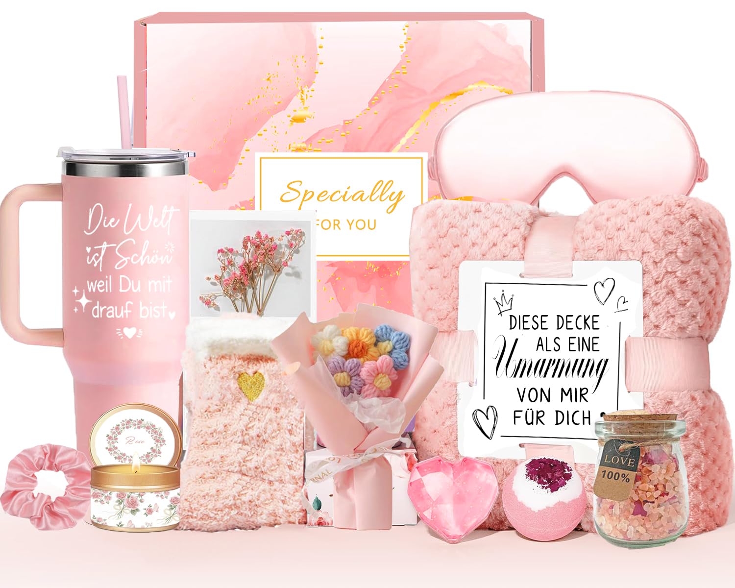 Geschenke für Frauen Geburtstagsgeschenkset Wellness 40 OZ Edelstahl Weinbecher Decke 13tlg Badegeschenkbox