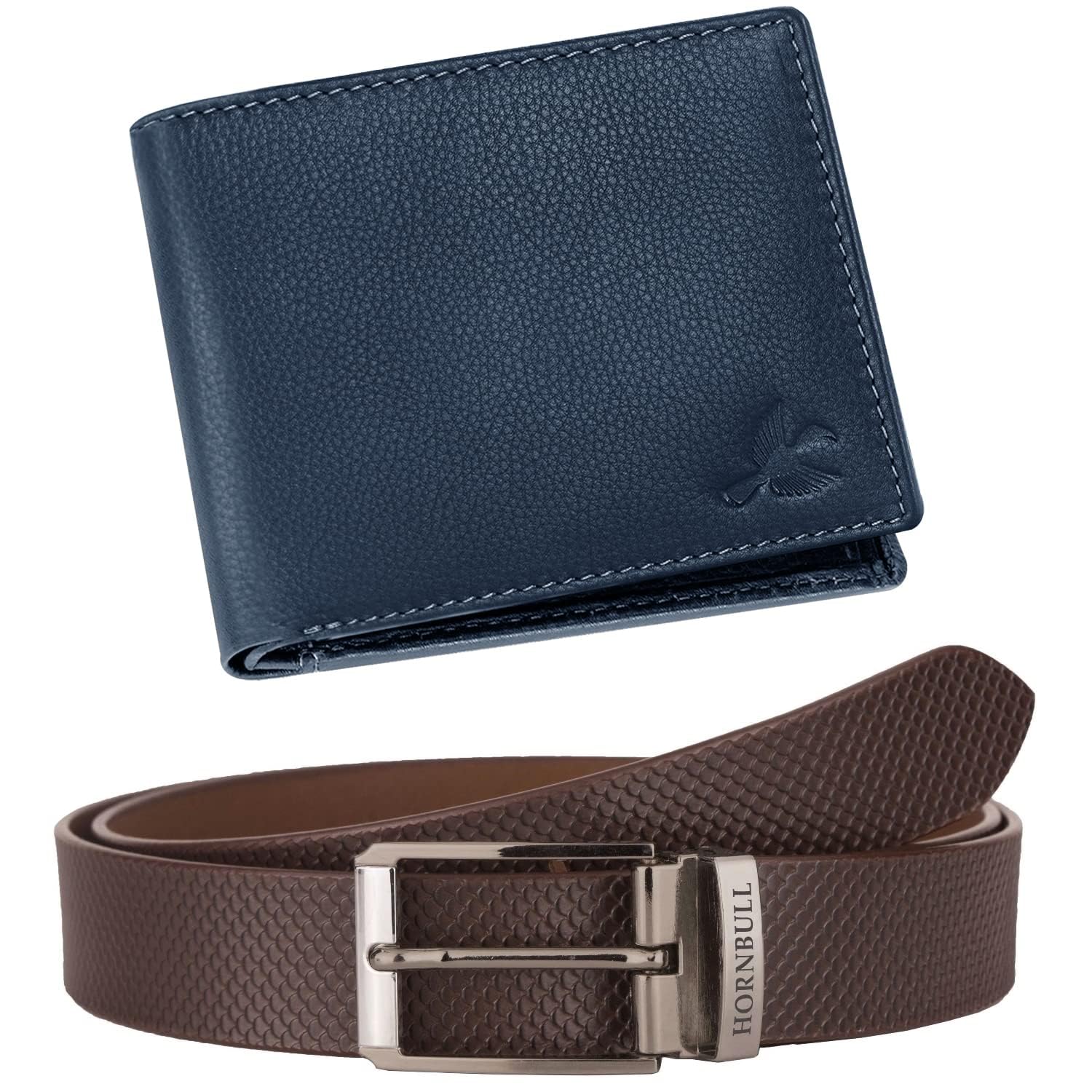 HORNBULL Mens Leather Bi-Fold Wallet and Belt Combo Set (Navy Blue, Brown, BW69119) (B097NLJPRV) Amazon Price History, Amazon Price Tracker