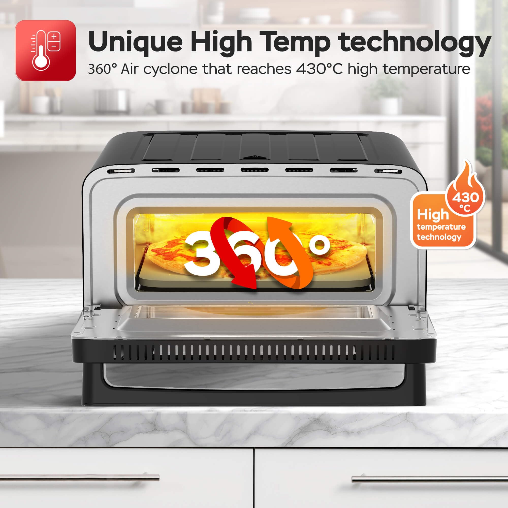Turbotronic Four à pizza électrique jusqu'à 430 °C pour 31 cm (12") Pizza New York avec pierre à pizza – Utilisation intérieur/extérieur – 2000 W – Idéal pour maison, jardin, table ou cuisine mobile