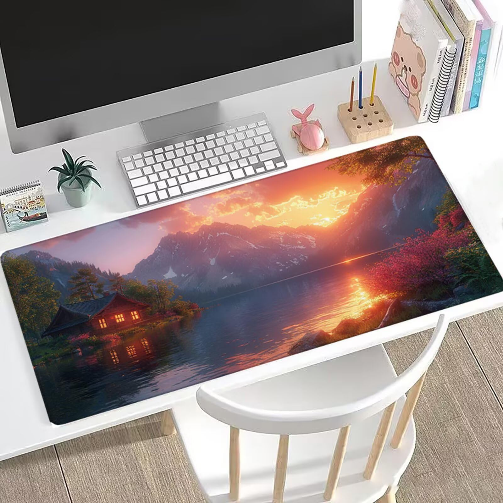 Podkładka pod mysz XXL Zachód słońca 150 x 1019 cm podkładka pod mysz górska podkładka na biurko do gier, antypoślizgowa gumowa podstawa, wzmocnione szyte krawędzie, duży dywanik pod mysz do komputera