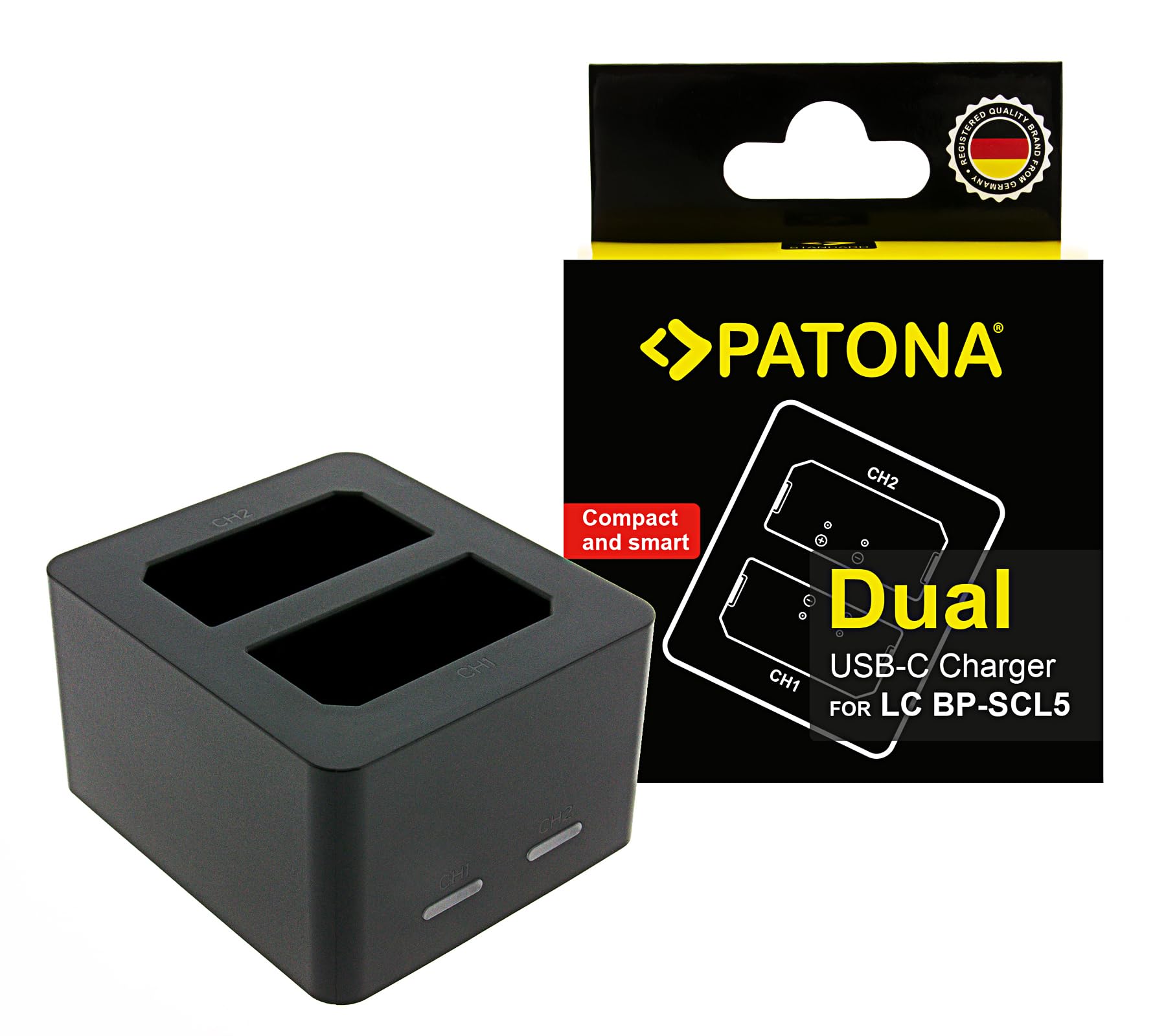 PATONA Doppio Caricatore USB-C per Leica 24003 BP-SCL5 M10 M10P M10R | Caricatore rapido compatto per 2 batterie con LED indicatore, cavo USB-C, protezione da sovraccarico – ideale per i viaggi
