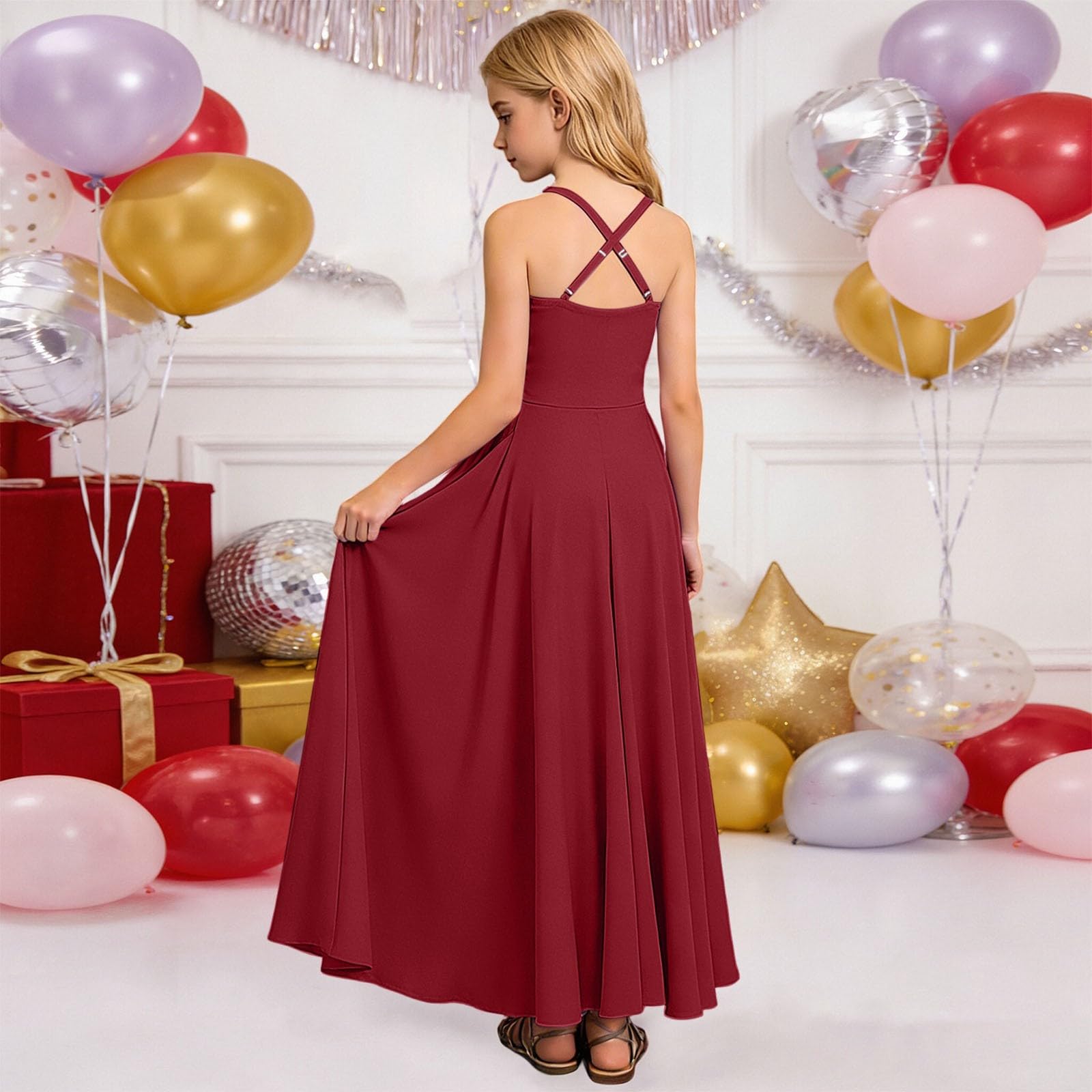 Robes de Soirée élégante pour Filles Robe Épaules Denudee sans Manches Enfant Fille Robe Soirée Princesse épaules Dénudées Midi fête Baptême Demoiselle d'honneur Communion Robes
