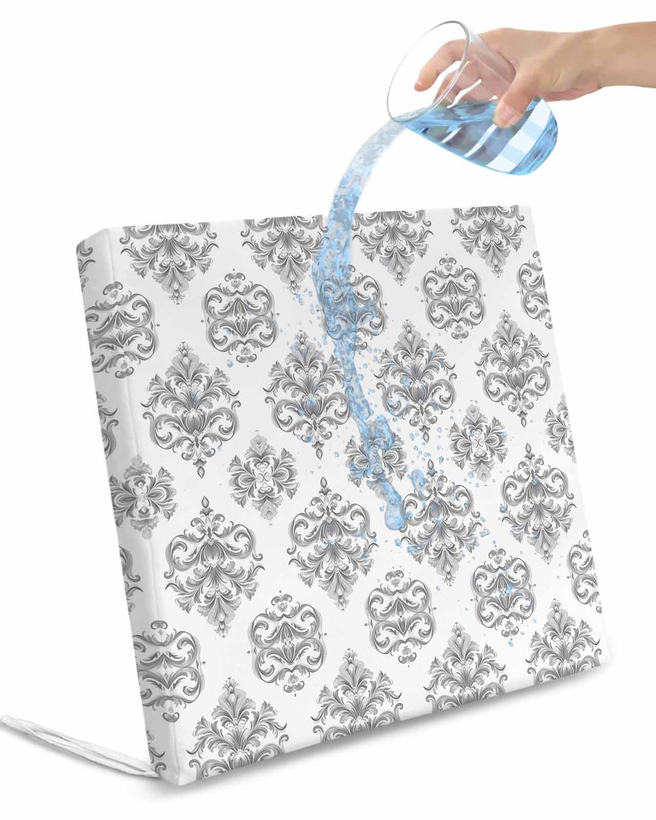 Hokiten Grey Floral Boho Outdoor Cushion Chair Cover Set of 2 - Waterproof Couch Seat Covers, Vintage Ethnic Tribe Abstract Art Patio Furniture Protector Cushions Slipcovers for Sofa/RV, 22