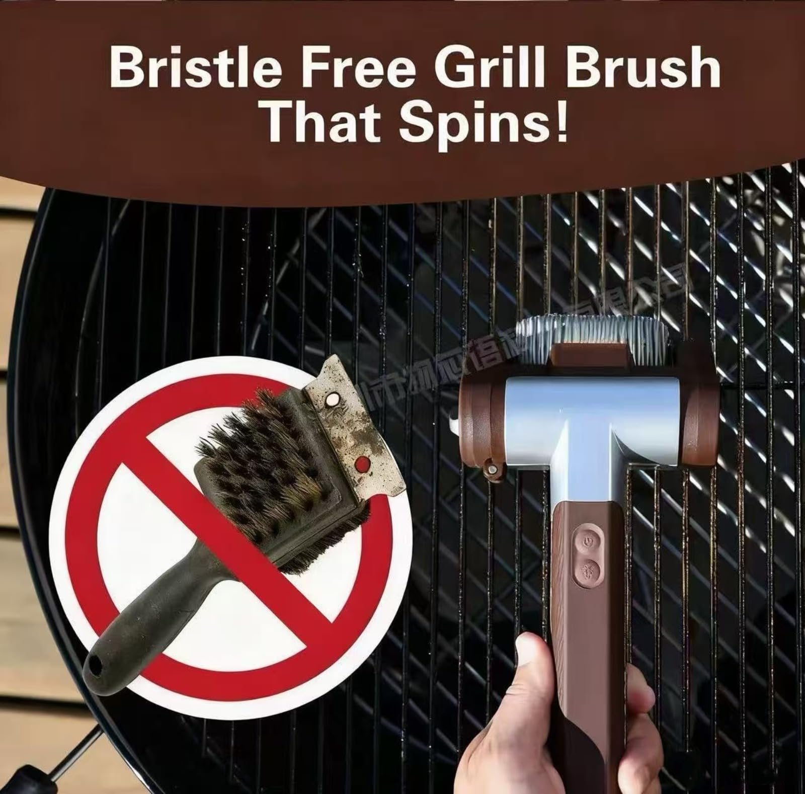 Spazzola elettrica per la pulizia della griglia, senza fili, ricaricabile, con rullo in acciaio inox da 350 giri/min e luce LED, detergente per barbecue senza setole