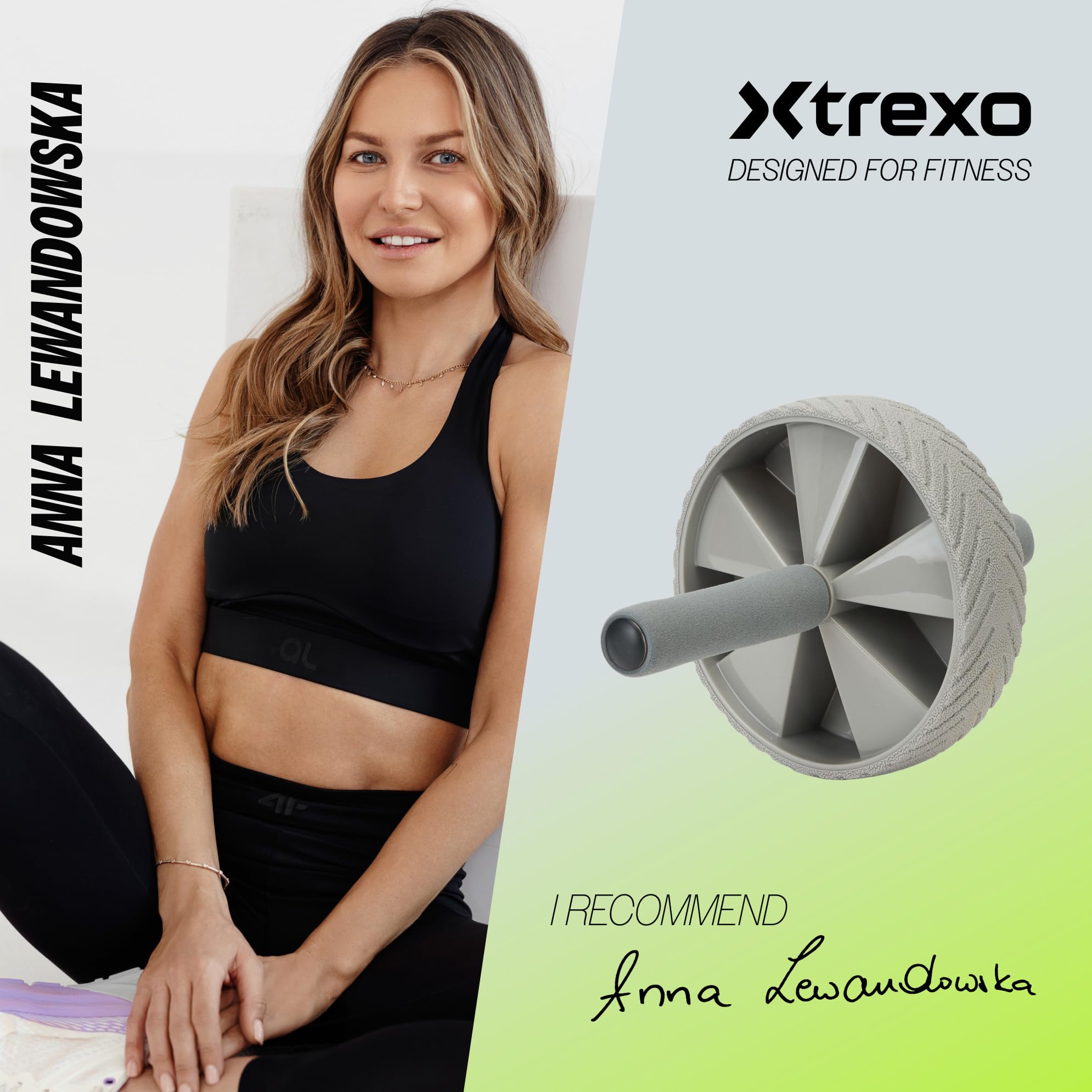 TREXO Rower do treningu mięśni brzucha w kolorze limonkowym, trwały i wytrzymały, wykonany z polipropylenu i PCW, wygoda i komfort, miękkie uchwyty piankowe, wymiary 28,5 x 18,5