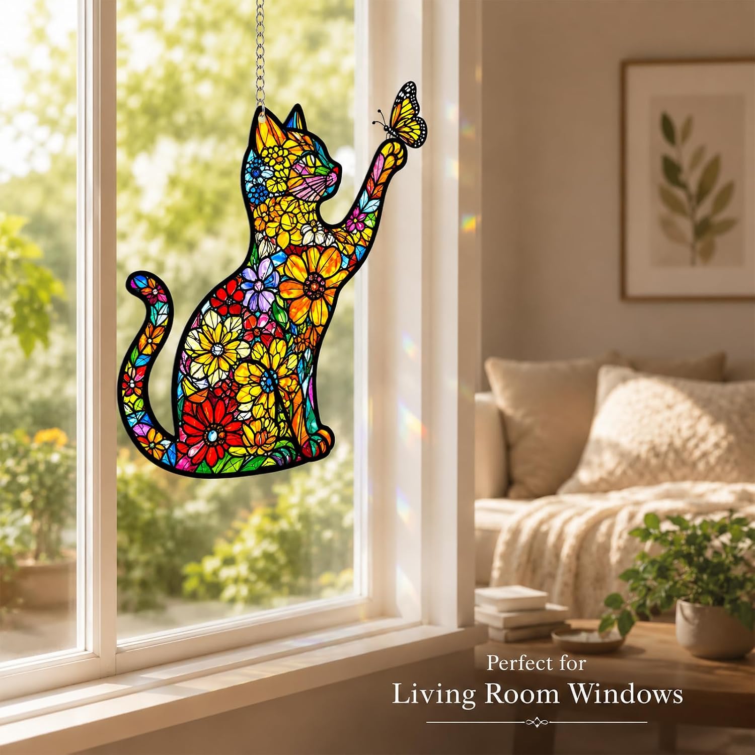 Cat Stained Glass Suncatcher, Sun Catchers Window Hanging