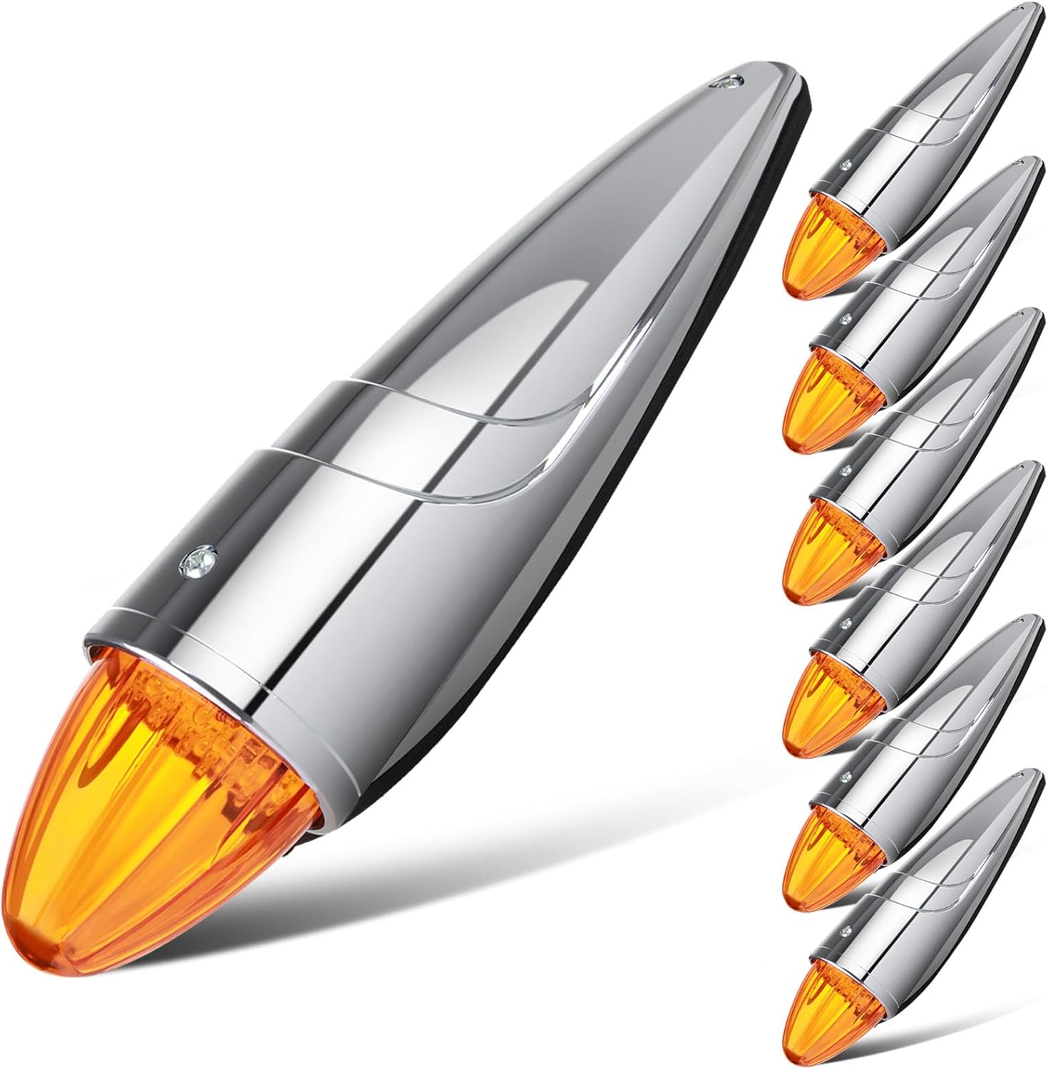 5 x 17 LED Chrome Truck Roof Lights Amber Torpedo Cab Marker Roof Running Top Lights Assembly Heavy Duty Trucks Replacement for Peterbilt/Freightliner/Mack Clear Lens (5 pcs)