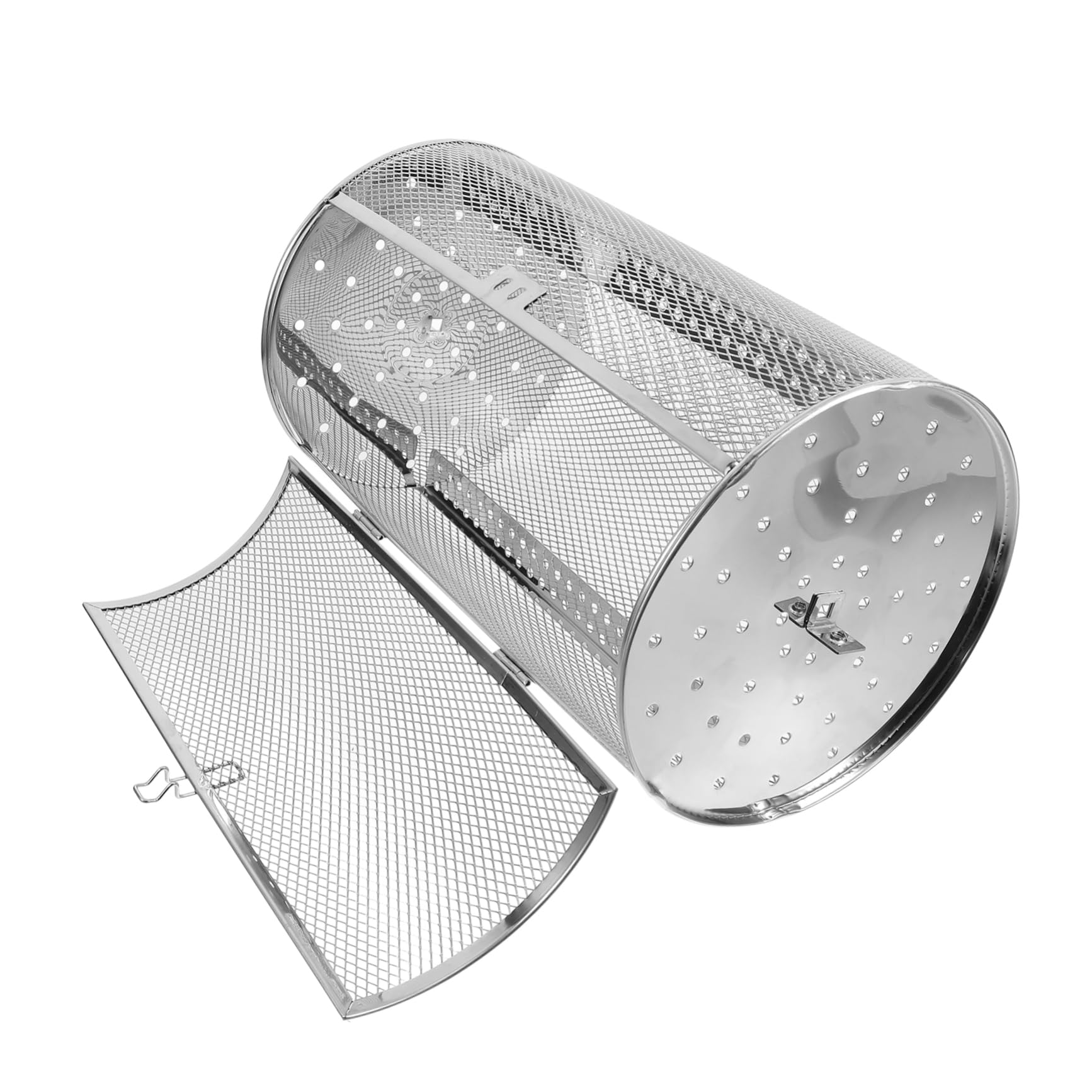 INOOMP Rotary Grilled Cage for Oven Rotating Stainless Steel Barbecue Basket with Unique Door Design for Even Heating and Access for Nuts and Bbq Dishes