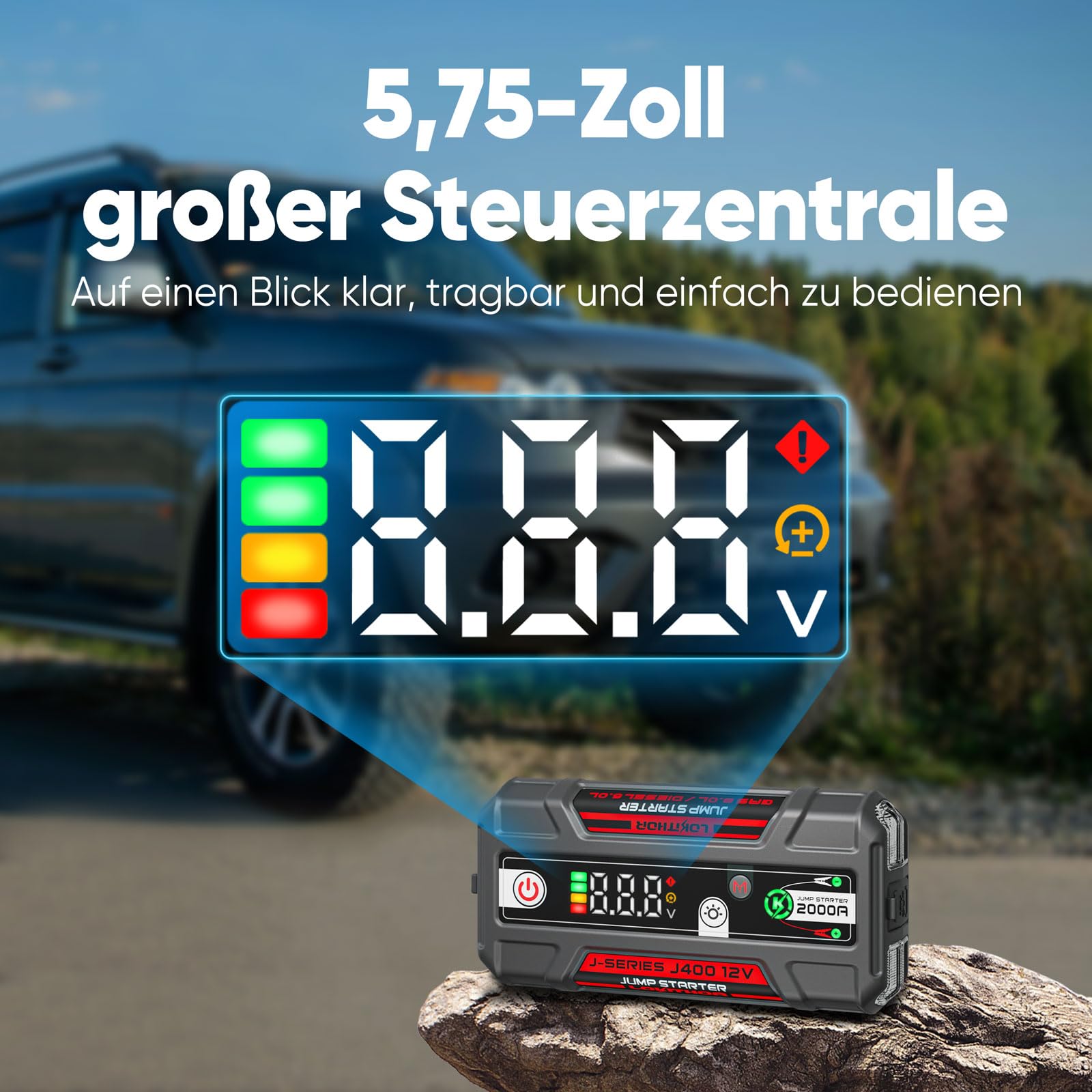 LOKITHOR J400 Starthilfe Powerbank für PKW 2000A 12V Lithium Booster | Batterie Lithium & Écran Numérique, Démarreur Portable pour Essence 8.0L & Diesel 6.0L
