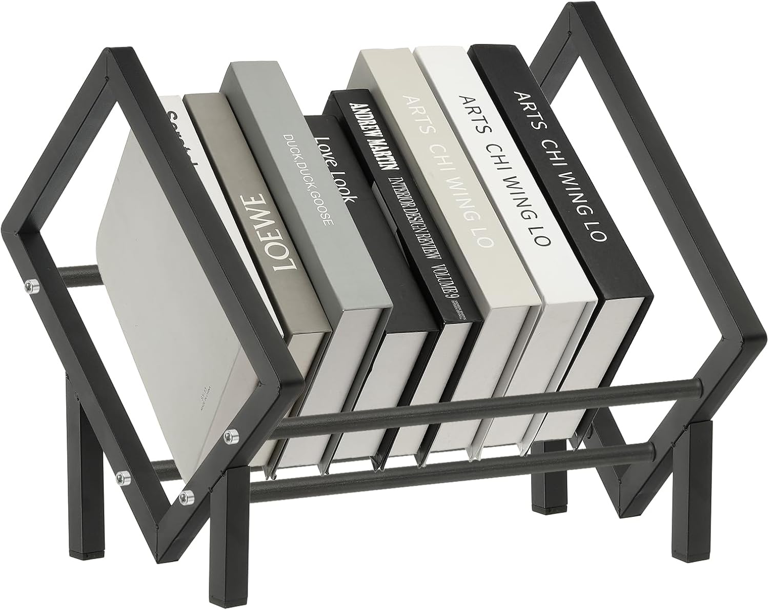 PATIKIL 15.7" Tabletop Bookshelf, Desktop Bookshelf Small Table Top Book Shelf Stainless Steel Bookcase Book Storage Organizer Rack for Desk Books Vinyl Record Holder Magazine, Black