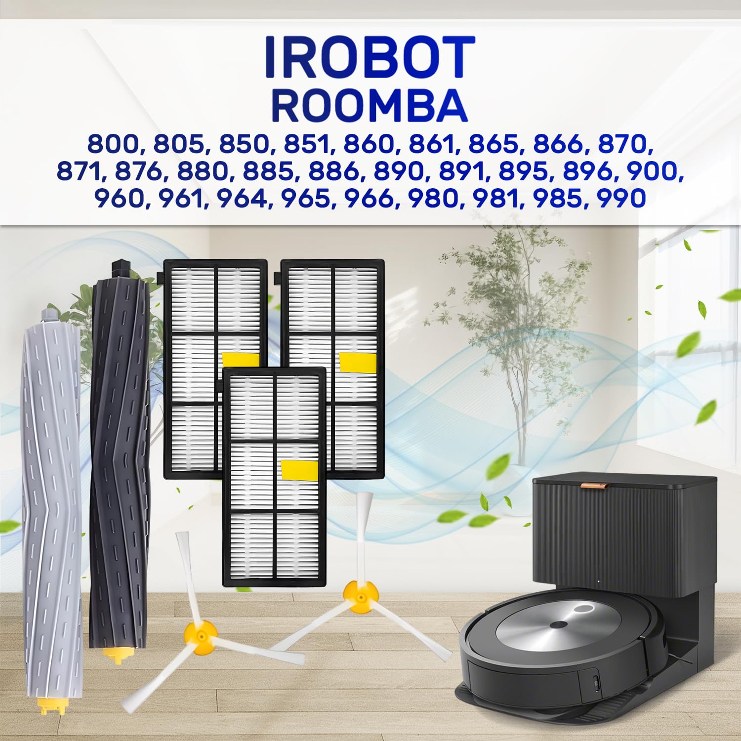 Kit de Mantenimiento Robot Aspirador para Roomba Series 800 y 900 - Contiene 3 HEPA Filtros 2 Laterales y 2 Contrarrotantes Cepillos – MONTERAL