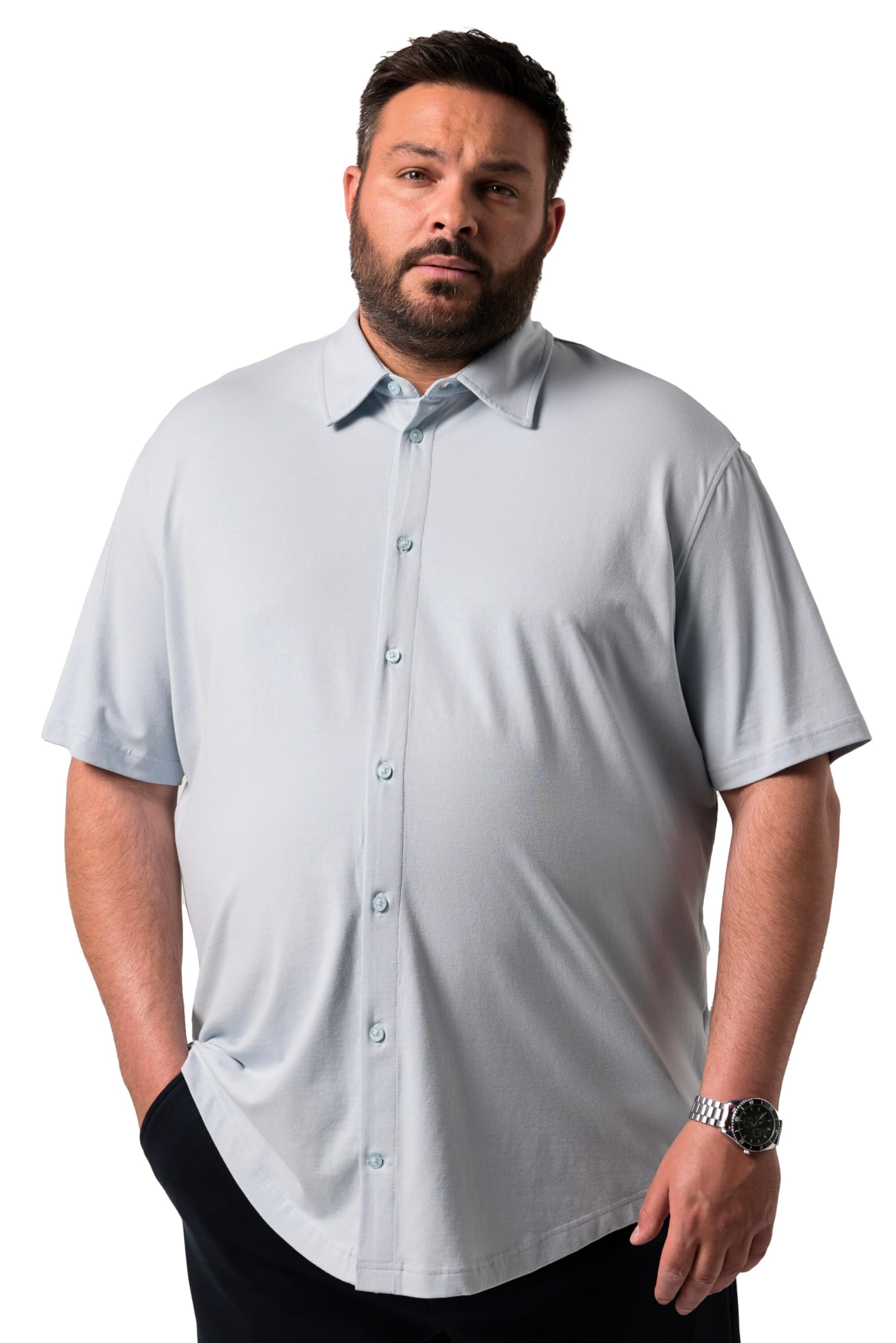 Men Plus Herren große Größen Übergrößen Menswear L-8XL Business-Jerseyhemd FLEXLASTIC®, Halbarm, Kentkragen, Modern Fit 840491