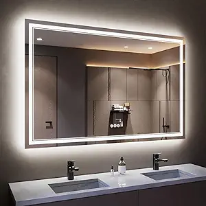 55 x 36 Inch LED Bathroom Mirror with Lights, Backlit and Front Lighted Bathroom Mirrors for Wall, Anti-Fog Dimmable Memory Shatterproof LED Vanity Mirror for Bathroom
