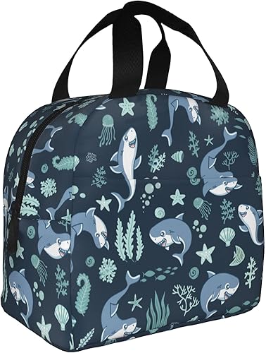Lonchera con diseño de tiburones, reutilizable, aislada, de gran capacidad, para niños, mujeres y hombres, bolsa de almuerzo duradera con cremallera disponible en Yaxa El Salvador