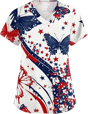 OIOLOYJM Printed Scrub Tops Women Short Sleeve V Neck Plus Size Scrubs for Womens Nursing Uniforms Shirts with Pockets