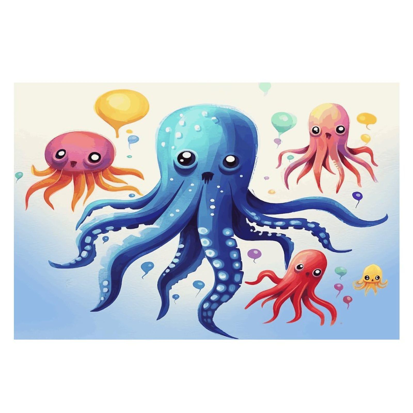 Colorful Squid Octopus Placemats Heat-Resistant Washable Place Mats Anti Slip Dining Table Place Mats Wipeable Dining Table Mats Kitchen Decoration Placemats 17.7’’×11.8’’