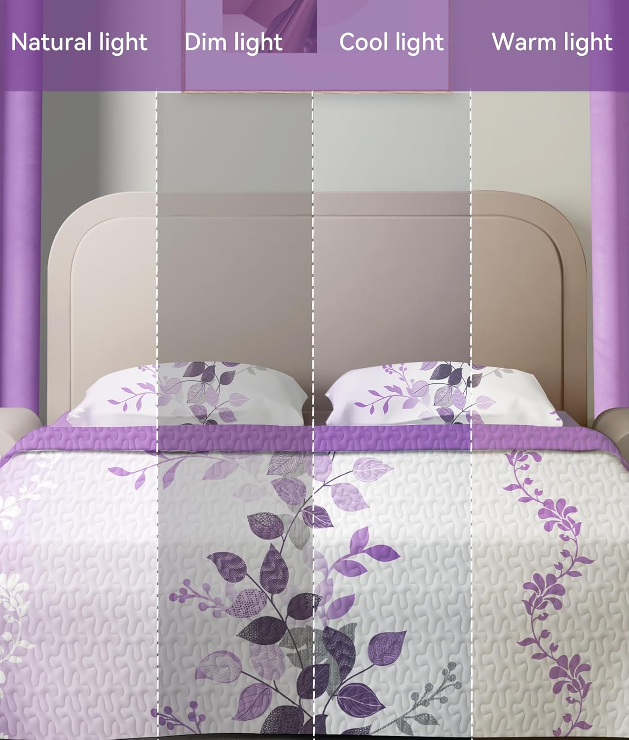 9 Pcs Queen Bed in A Bag with Curtains | Purple Floral Boho Bedspread, 2 Pillowcases, 2 Print & 4 Solid Curtains | Microfiber, Silky Soft | Bedroom, Rv Decor