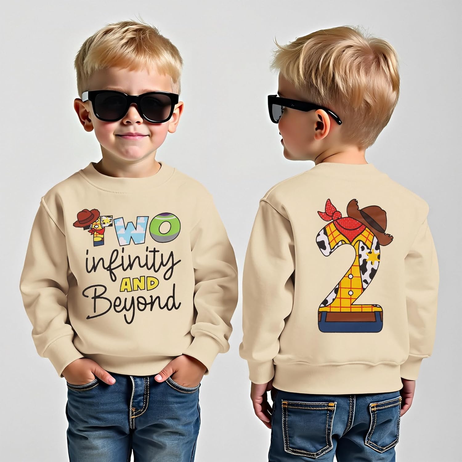 2nd Birthday Boy Sweatshirt Two Year Old Toddler Boys Second Bday Party Outfits Western Cowboy Space Cartoon Shirts - Image 3