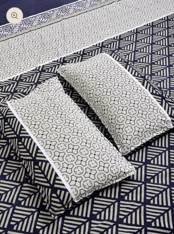 Image of NHD HOME Pure Cotton Full Elastic Fitted Bedsheets for Double King Size Bed with 2 Pillow Covers 210 TC Supersoft |Wrinkel Free Bed Cover Size - 72x78+10 inches, Grey White