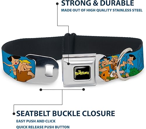 Miniatura 4 de Buckle-Down Collar de perro hebilla de cinturón de seguridad The Picapiedra y Rubbles Group Pose Logo Azul 18 a 32 pulgadas 1.5 pulgadas de ancho