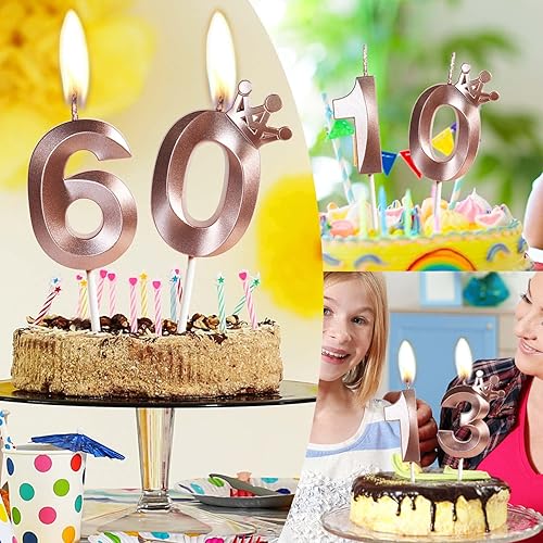 Miniatura 6 de Velas de cumpleaños número 18 para pastel, velas de oro rosa número 18 con corona, diseño 3D para pastel de cumpleaños para niñas y mujeres, fiesta