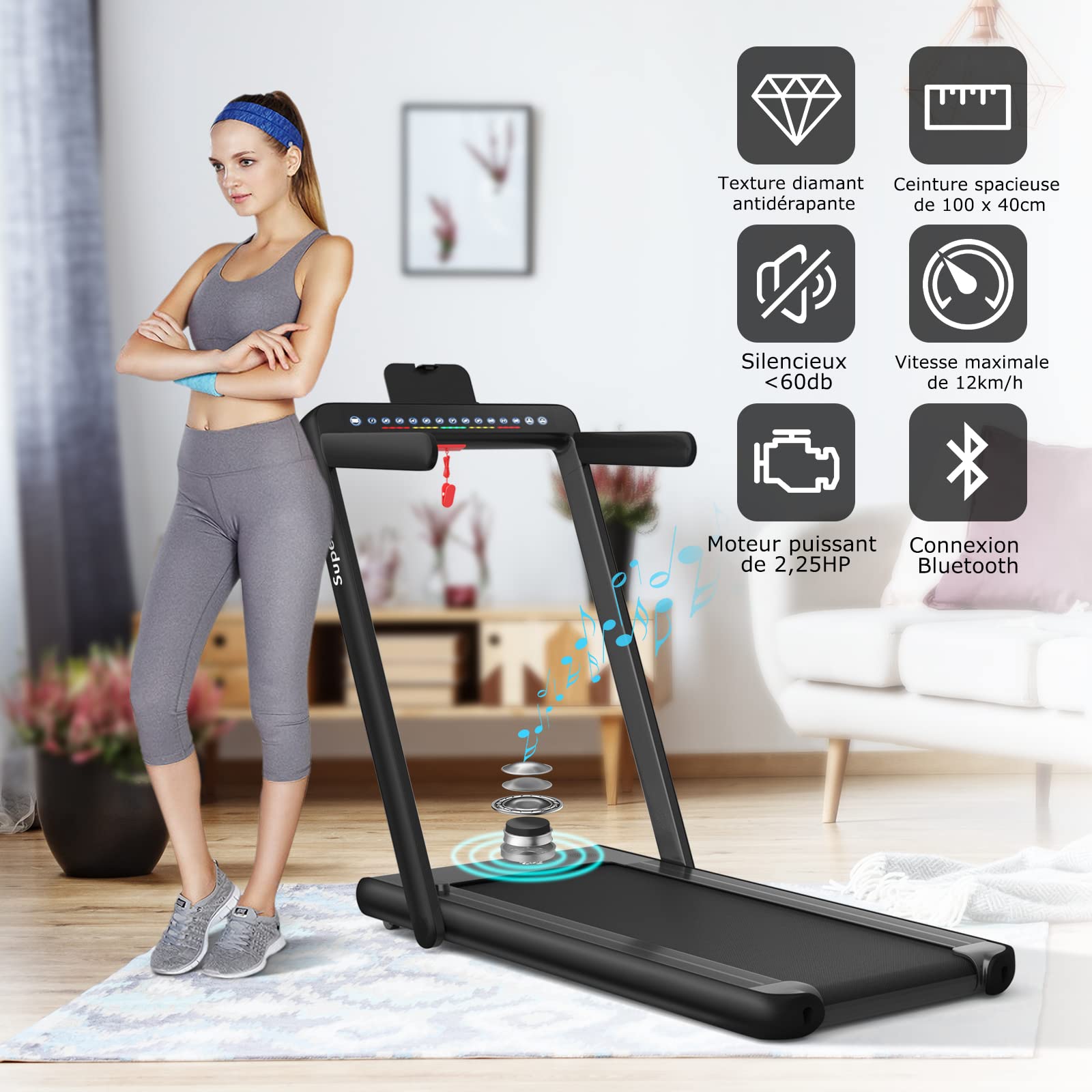 COSTWAY Tapis de Course Électrique Pliable 2 en 1