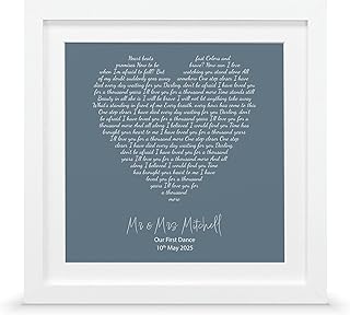 Personalised Song Lyrics Gift – Custom Anniversary or Wedding Gift – First Dance or Memorial Wall Art – ANY SONG (Print & Standard Frame, 10 inch Square)