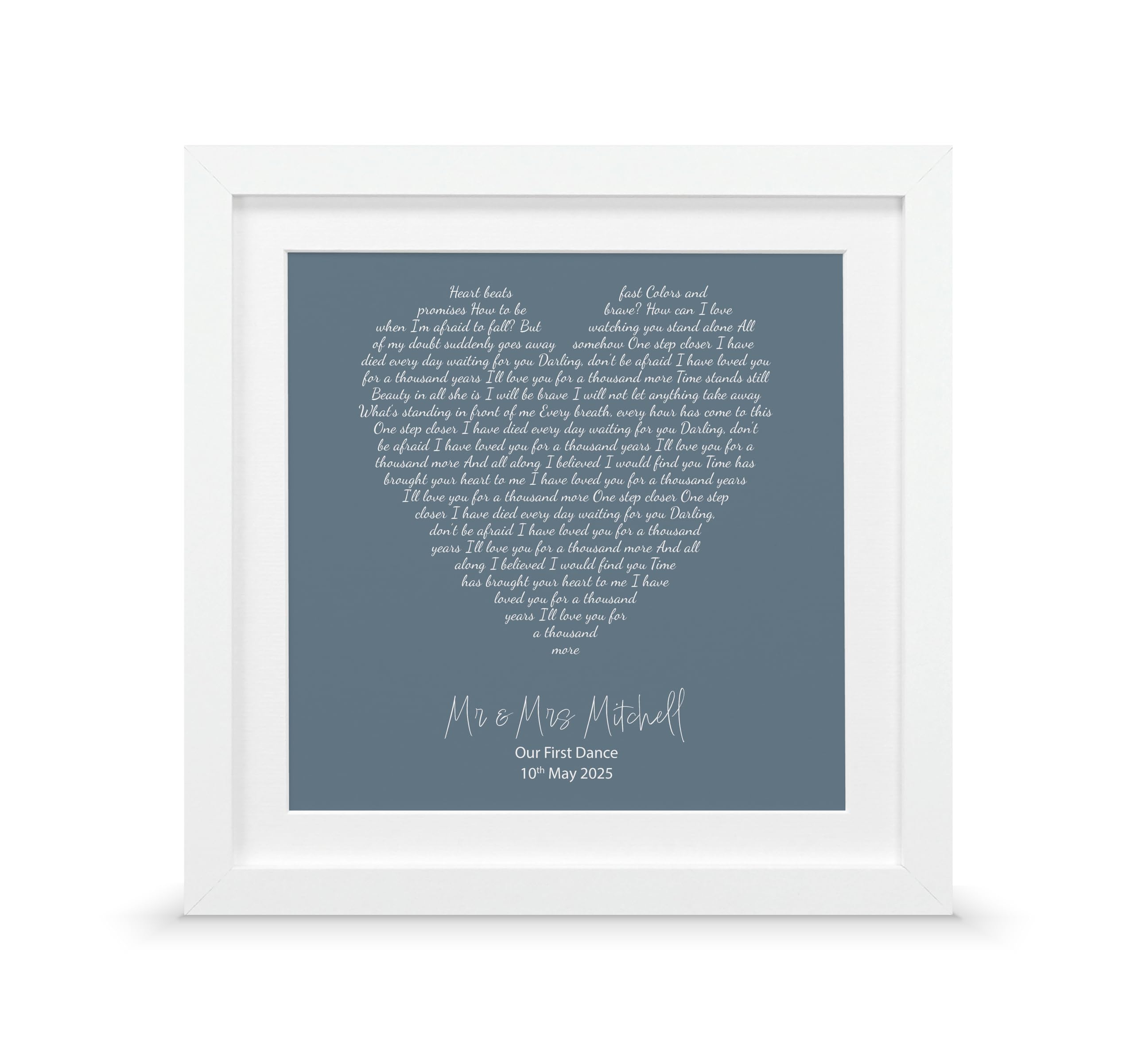 Personalised Song Lyrics Gift – Custom Anniversary or Wedding Gift – First Dance or Memorial Wall Art – ANY SONG (Print & Standard Frame, 10 inch Square)