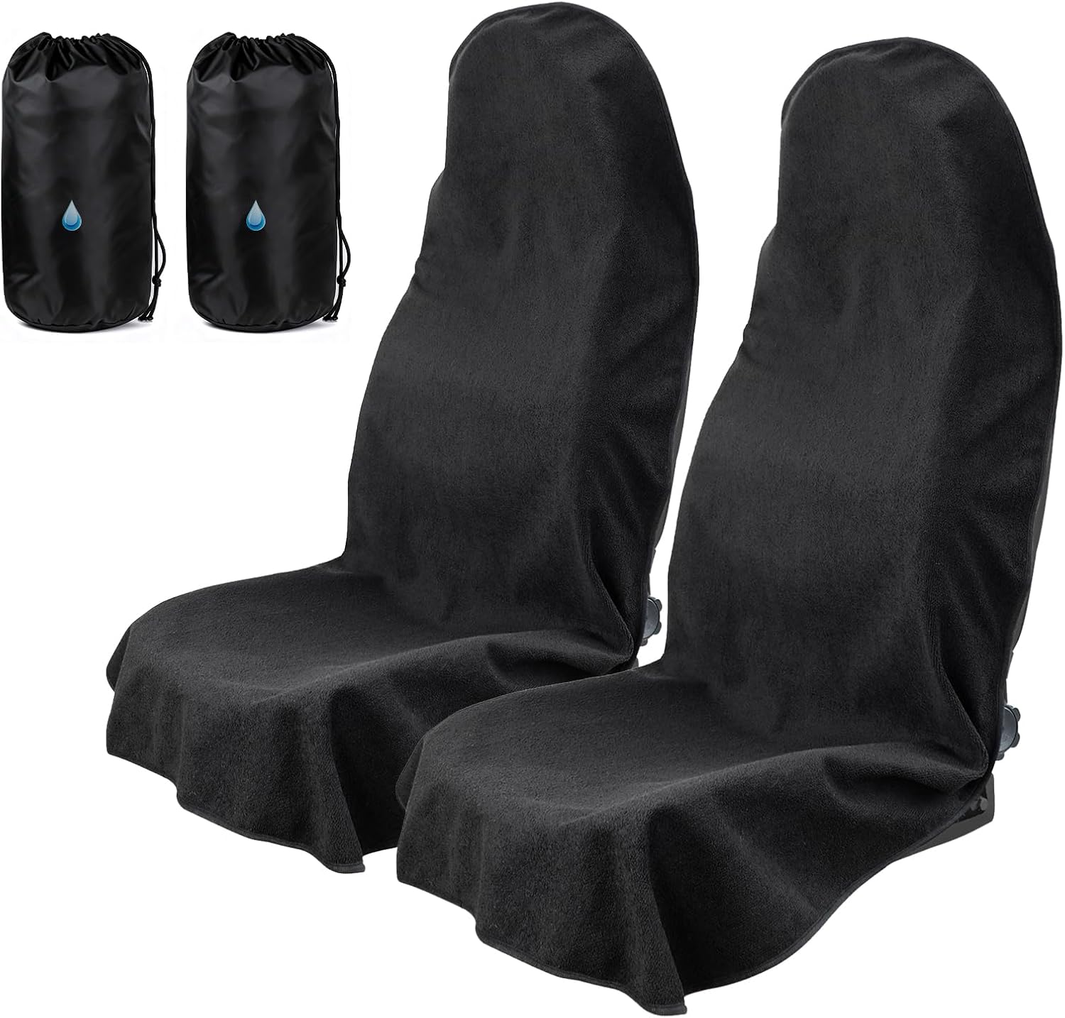 Universal Car Seat Cover Towel, Waterproof Washable Sweat Protection for Front Bucket Seats, Non-Slip Fit, Fits Cars SUVs Trucks, Ideal for Gym, Kids, Pets, Outdoor Sports, Travel (Black, 2 Pack)