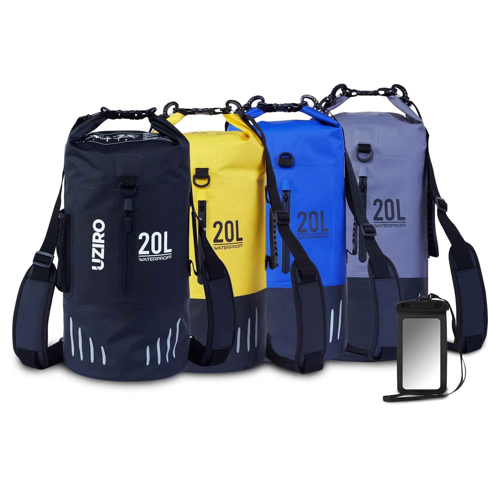 UZIRO Bolsa Estanca 20L, Mochila Impermeable para Kayak, Piscina, Pesca y Natación, Dry Bag Acuático, Resistente al Agua, Ideal para Actividades al Aire Libre, Color Gris