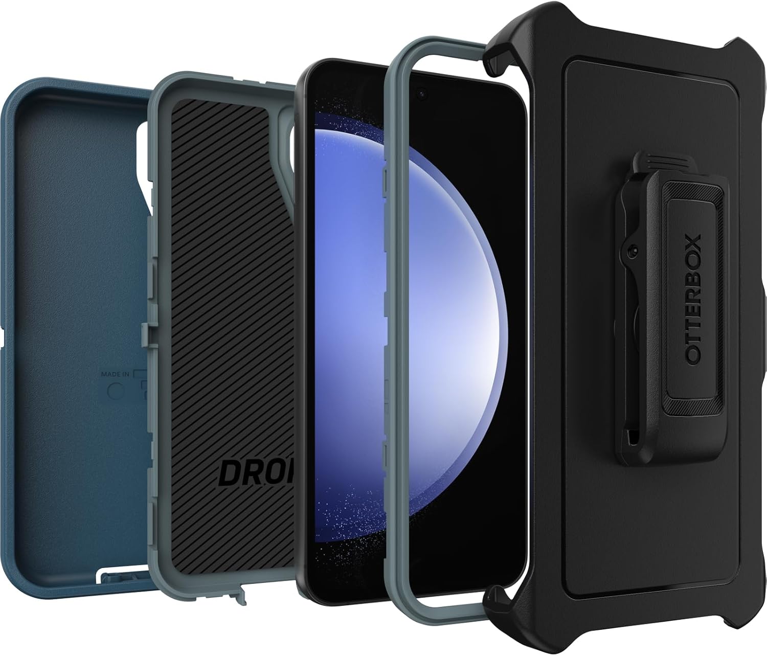 OtterBox Galaxy S23 FE (Only) Bundle: - Defender Series Case - Manoeuvre (Blue) - Rugged & Durable - with Port Protection - Holster Clip Included - USB-C to USB-C Cable - Non-Retail Packaging