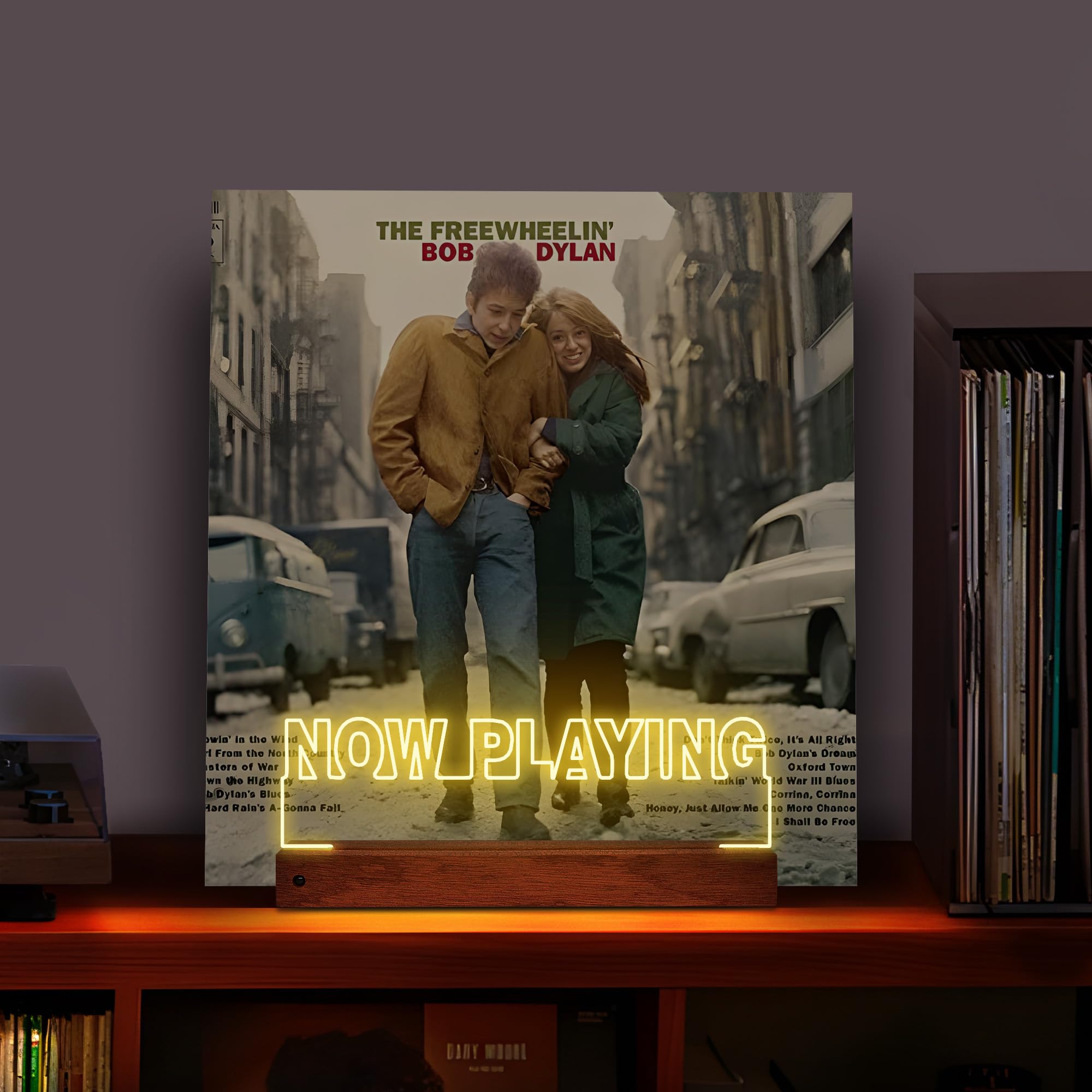 CoolGift Mart Now Playing Vinyl-Schallplattenständer, Light up Record Holder, hölzerne Acryl-Display mit 16 Farbe Lichter für Alben, Raumdekoration, Geschenk für Vinyl-Liebhaber