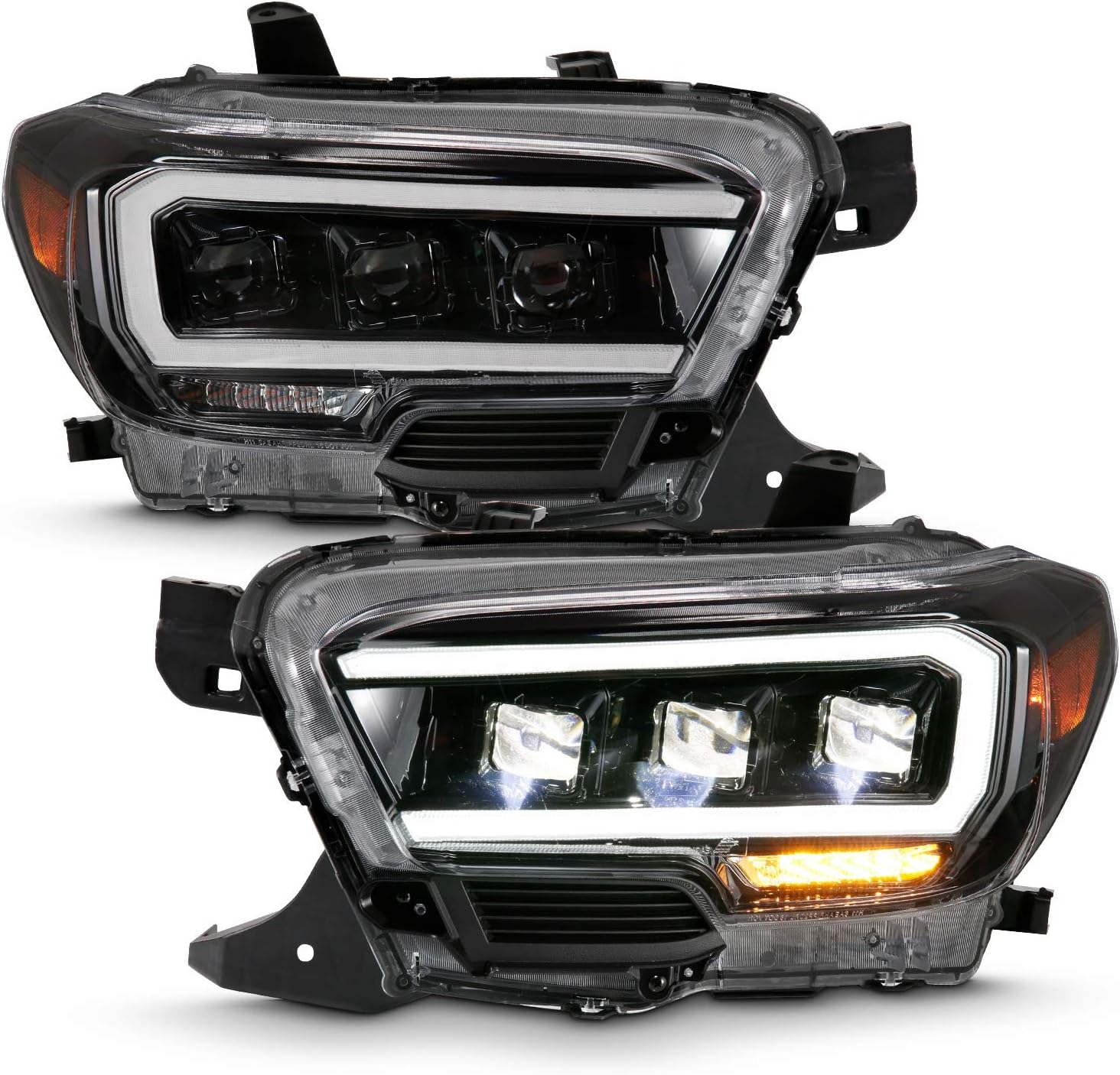 ANZO USA 111496 TOYOTA TACOMA 16-22 LED PROJECTOR HEADLIGHTS PLANK STYLE BLACK W/AMBER (FOR HALOGEN DRL)