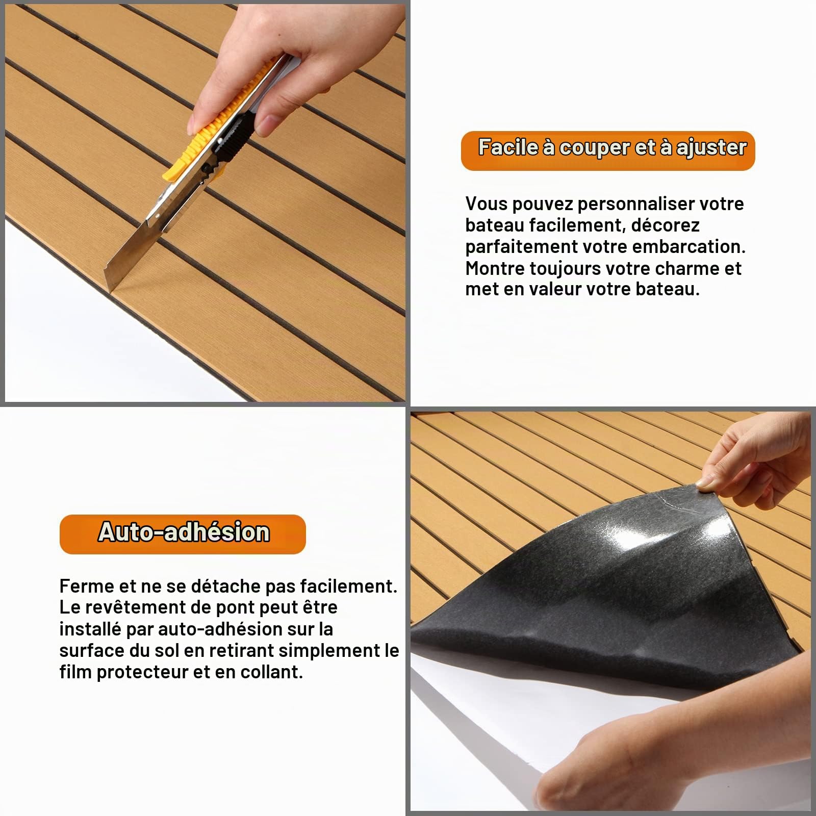 240x90cm Tapis Bateau en Mousse Eva, Teck Tapis Pont de Bateau, Faux Tapis pour Bateau, Tapis Bateau Revêtement Sol, Auto-Adhésif Tapis de Sol Synthétique pour Bateau Yacht