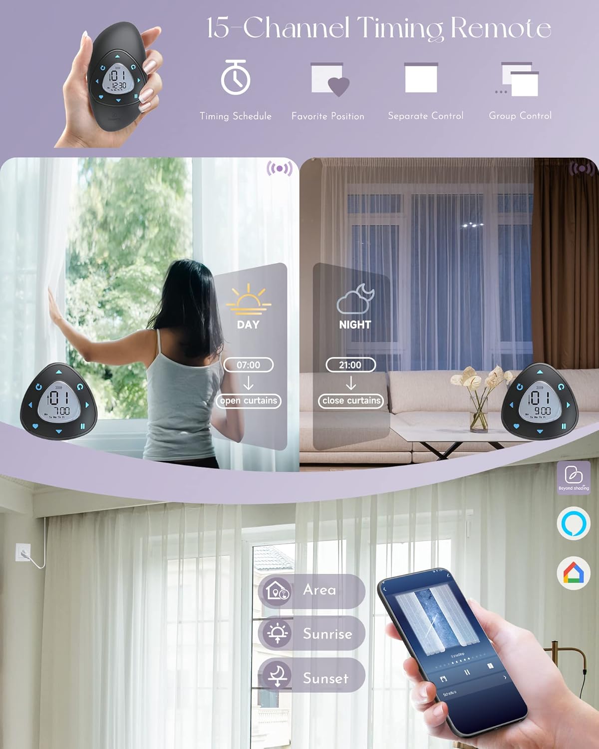 Graywind Hardwired Smart Curtains Motorized Sheer Curtains with Remote Alexa Google Control for Sliding Sheer Drapes One-Way or Split Draw, Custom Width to 220" (Sheer Solid White)