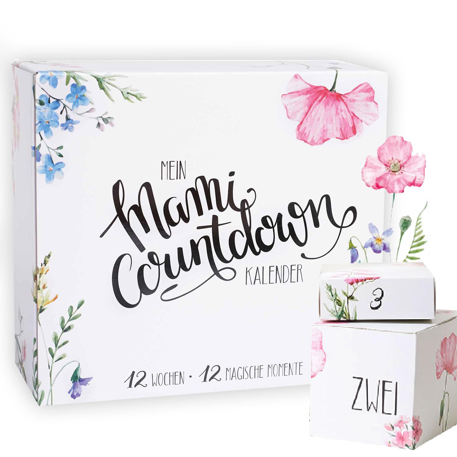 Mami-Countdown-Kalender | 12 Geschenke für die werdende Mama | Verwöhnbox für Schwangere | Persönliches Geschenk zur Babyparty, Mutterschutz, von Familie und Freunden | Erinnerungsbox | NEU