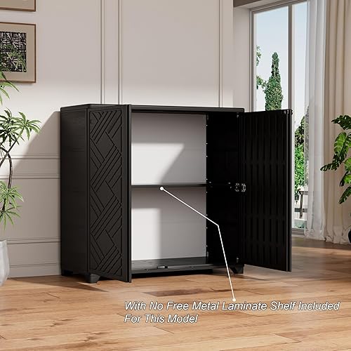 Miniatura 7 de HOMSPARK Armario de almacenamiento para interiores y exteriores con puertas, caja de almacenamiento de plástico HDPE de 34 x 15 x 34 pulgadas para