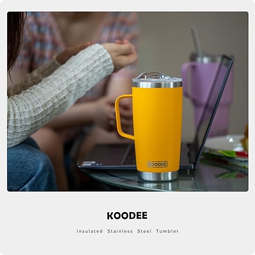 Miniatura 7 de koodee Taza de café de viaje con tapa, taza de café aislada de 20 onzas de acero inoxidable de doble pared taza de café para campamento, a prueba de